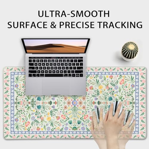Green Floral Desk Mat Large Mouse Pad 31.5"x15.7" Non-Slip | Extended Mousepad, Non-Slip Rubber Base , Stitched Edges, for Computer/Laptop/Office/Home - color: Green Floral