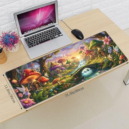 Mushroom Mouse Pad Gaming Desk Pad - 31.5x11.8 in Large Extended Mousepad, Non-Slip Rubber Base Mice Mat for Desk & Keyboard - color: 16