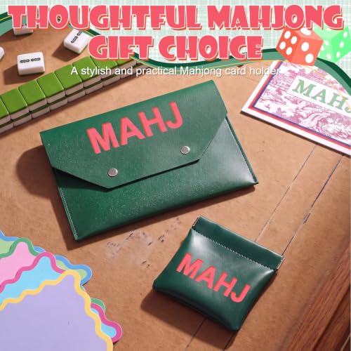 2 Pcs Leather Mahjong Card Bag Clutch Pouch Holder with PU Squeeze Dice Bag Mahjong Accessories Protector Cover Case for MAHJ Lover Playing Game Night (Dark Green) - color: Dark Green