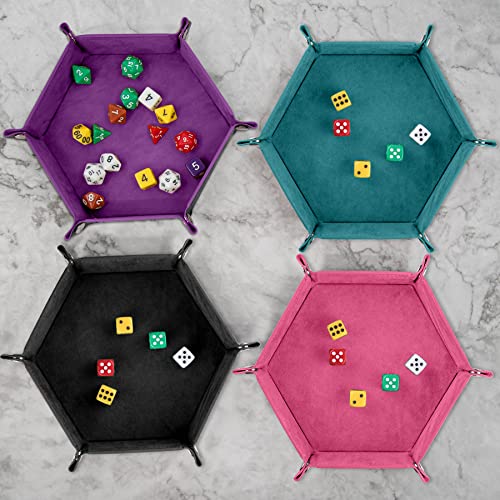 SIQUK 6 Pieces Dice Tray Hexagon Dice Rolling Holder Folding PU Leather Dice Trays for Dice Games Like RPG, DND and Other Table Games(Cyan, Black, Violet, Pink, Camel, Sky Blue) - color: Cyan, Black, Violet, Pink, Camel, Sky Blue
