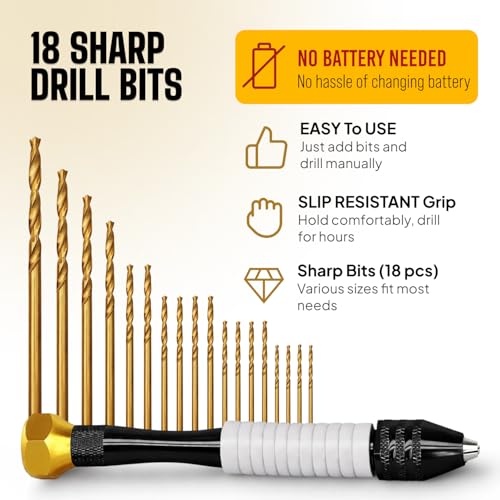 Pin Vise Hand Drill Manual with Micro Drill Bits, Jewelry Drill for Resin - style: Core – 18 Bits