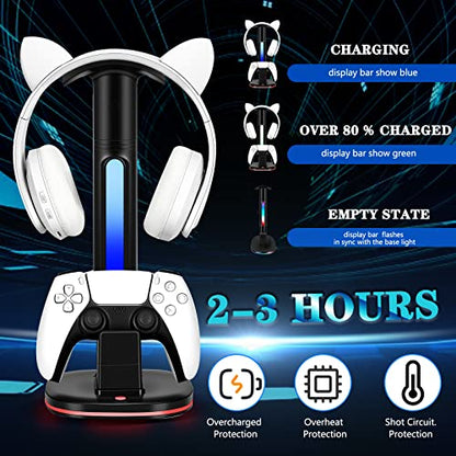 PS5 Controller Charging Station with RGB Headphone Stand, PS5 Controller Charger Holder with 2 USB Port, Headset Stand for PlayStation 5 & DualSense Edge Controllers Charging Dock - size: Charger for PS5