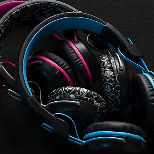 JLab JBuddies Play Gaming Wireless Kids Headset, Pink, 22+ Hour Bluetooth 5 Playtime 60ms Super-Low Latency for Mobile Gameplay, Retractable Boom Mic, AUX Cord Compatible w/Gaming Consoles