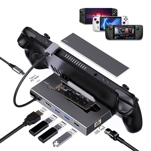 GKI Steam Deck Dock with M.2 SSD, 7-in-1 Docking Station for ROG Ally & Legion Go, 4K HDMI, Gigabit Ethernet, 100W PD Charging, Handheld Gaming Dock