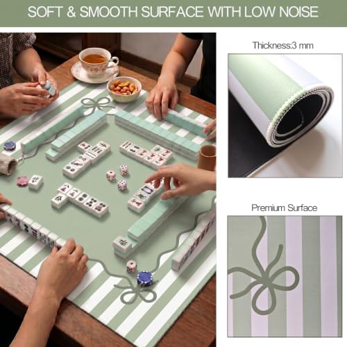 Green Mahjong Mat (32.5” x 32.5”) with Carrying Bag Non Slip Noise Reduction Gaming Mat Rubber Mahjong Table Cover Accessoriesfor Poker Board Games Dominoes - color: Green