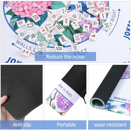TIASUSAN American Mahjong Learning Mat (33” x 33”) with Black Carrying Bag, Anti-Slip, Noise-Reducing Mahjong Mat for Table - color: Colourful