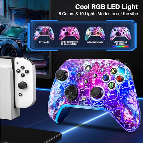Switch Controllers for Nitendo Switch/Lite/OLED, 1200mAh Wireless Switch Pro Controller, 10 Colors Light & Cool Nebula Design, Switch Turbo controller with Vibration/Motion Control/Turbo/Gyro/Wake up - color: Multi