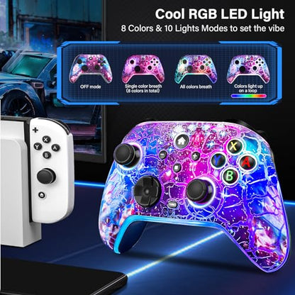 Switch Controllers for Nitendo Switch/Lite/OLED, 1200mAh Wireless Switch Pro Controller, 10 Colors Light & Cool Nebula Design, Switch Turbo controller with Vibration/Motion Control/Turbo/Gyro/Wake up - color: Multi