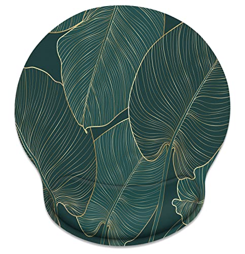 Britimes Ergonomic Mouse Pad with Wrist Support Green Palm Leaves Non-Slip Rubber Base Mousepad for Home Office Gaming Working Computers Laptop Easy Typing & Pain Relief - color: Green Palm Leaves