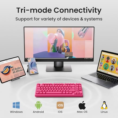 Kisnt KN85 Wireless Silent Mechanical Keyboard, 75% Layout, Bluetooth/2.4GHz/USB-C, Custom RGB Backlit, Hot Swappable, Quiet Typing for Windows/Mac/PC (Berry Red) - color: Berry Red