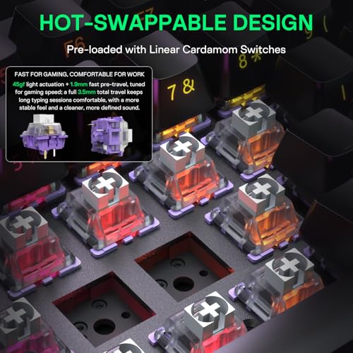 HINATSUSIKE H83 Pro 75 Percent Wireless Mechanical Keyboard for Gaming, Hot-Swappable with Knob, RGB Backlit, Pre-Lubed Cardamom Linear Switches, Side-Printed PBT Keycaps, 2.4G/BT5.0/USB-C Black - color: H83 Pro Black
