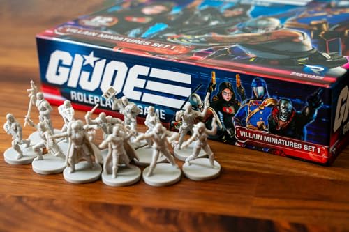 Renegade Game Studios G.I. Joe RPG Villain Miniatures Set 1, 12 Figures | Unpainted 28mm Scale Cobra Expansion Pack with Destro, Serpentor & Zartan, Compatible with Core RPG Rulebook System