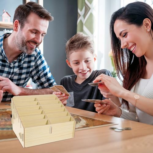 VALICLUD Multi-grid Wooden Gaming Cards Holder Storage Box with Compartments Compact Decks Organizer for Trading and Playing Cards Portable Case and Players