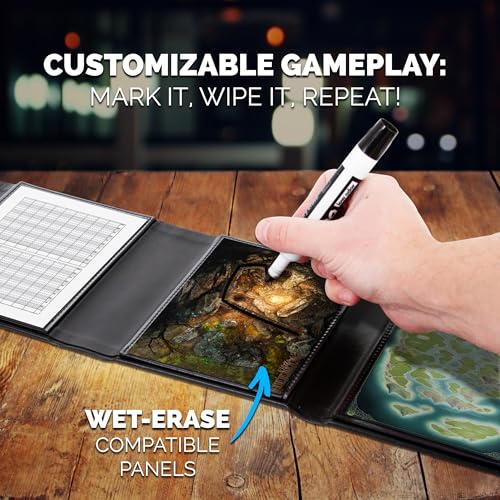 CASEMATIX Miniature DM Screen - 6-Panel Faux Leather Mini Game Master Screen for TTRPGs, Compact DND DM Screen for Better Player Connection & Immersive Tabletop RPG Sessions, Inserts Not Included - color: Black
