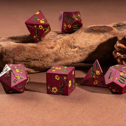 UDIXI Red Metal Dice Set D&D, 7PCS Flower Solid Metal DND Dice Set for RPG | Yellow Flower, Metal Case Packaging, Heavy Metal Dice, D&D Gift, for Dungeons and Dragons Role Playing Games Tabletop Games - color: Flower/Redgreen