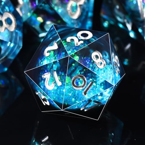 AUSTOR Liquid Core Resin DND Dice Sharp Edge Polyhedral Dice 7-Die DND Dice Set Quicksand Handmade Resin Dice for Dungeons and Dragons RPG MTG Table Games, Blue & Black - color: Blue & Black
