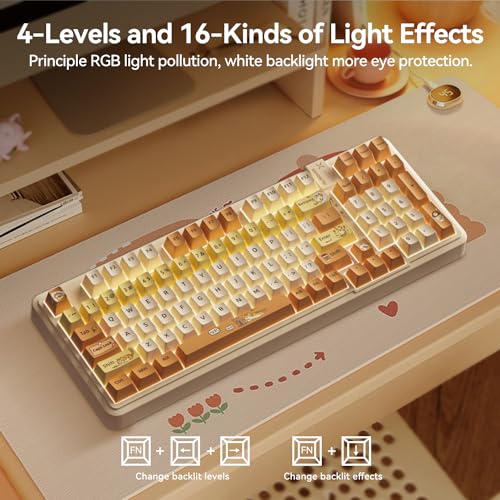 AUSDOM 98Pro Wireless Mechanical Keyboard, Tri-Mode Bluetooth/2.4GHz/USB-C Gasket Hot Swappable Custom Gaming Keyboard with Backlit, PBT Keycaps, Linear Switches, for Windows/Mac/PC (Yellow Cat Theme) - color: Yellow