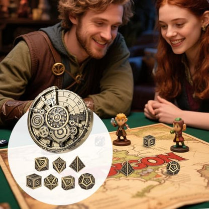 7-in-1 Gear Fingertip Gyro + 7pcs Polyhedral Metal DND Dice Set, Metal Dice Set, DND Starter Set, D&D Gifts with Dragon Logo Gift Box, Tabletop Games, Role Playing Board Game Accessories, Bronze - color: Bronze
