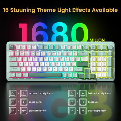 Redragon K742 Bluetooth Wireless Mechanical Gaming Keyboard with Knob | BT5.0/2.4GHz/USB C Creamy Keyboard with Number Pad for PC Computer, RGB Backlits, Hot-Swappable with Linear Switches (Green) - color: Green