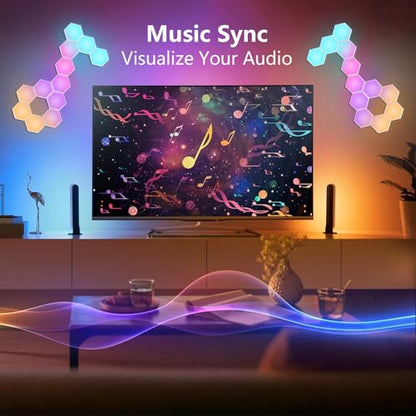 Hexagon Ld Wall Panels, 10 PCS Smart WiFi Hexagon Led Wall Lights Sync Music, Gaming Led Compatible with Alexa for Living Room, Game Room Accessories (10 PCS)