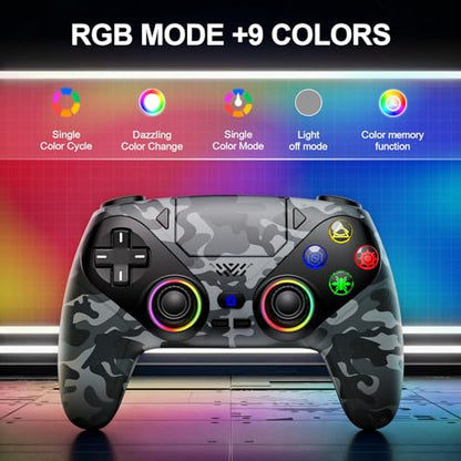 Xexvyrin LED Wireless Controller for PS5, Compatible with PS5 Pro/Slim/PC, Dual Vibration, Macro/Turbo Function, 3.5mm Audio Jack,1000mAh Battery, 6-Axis Motion Control Gamepad with Speaker - color: grey