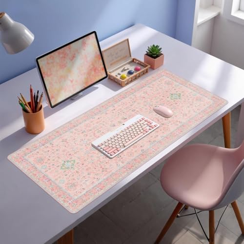 Baziabbo Pink Floral Desk Mat,XXL Extended Big Mouse Pad,Gaming Mousepad with Stitched Edge,Non-Slip Rubber Base Keyboard Desk Pad for Home Office Study Game - color: A-Pink Floral