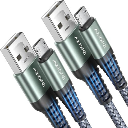 AINOPE Micro USB Cable [2Pack,6.6FT] USB to Micro USB Cable | Military-grade Durable Nylon Braided | 400,000 Bends Test | Fit for PS4 Controller, Kindle & Legacy Tech - color: Grey, size: 6.6 ft + 6.6 ft