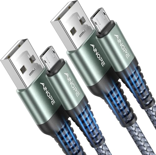 AINOPE Micro USB Cable [2Pack,6.6FT] USB to Micro USB Cable | Military-grade Durable Nylon Braided | 400,000 Bends Test | Fit for PS4 Controller, Kindle & Legacy Tech - color: Grey, size: 6.6 ft + 6.6 ft