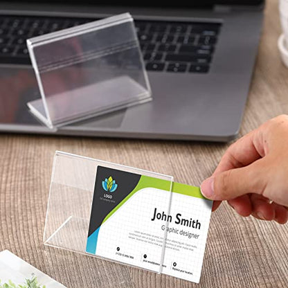 Teling 12 Pcs 3.5 x 2.5 Inch Acrylic Business Card Holder Slant Back Sign Holders Clear Name Display Mini Acrylic Stands l Shaped Display Stand for Classroom Home Office Decorating Supplies