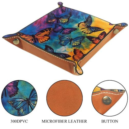 Dice Trays Tie Dye Butterfly Holder Storage Box for Dice Games Like RPG DND, Leather Dice Holder Portable Folding Rolling Dice Tray, 16x16cm - color: Multi 6