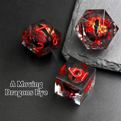 FONVGOGO Liquid Core DND Dice, Dragon Eye Dice Set D and D Sharp Edge Resin Dungeons and Dragons Dice Polyhedral Beholder's Ttrpg Die Role Playing RPG D and D Dice (Red) - color: Dragon Eye Red