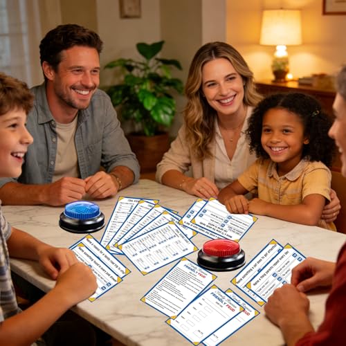 Family Feud Game for Adults and Kids with 2 Buzzers, Fun Trivia Quiz Card Game for Family Game Night, Holiday Gathering, Party & Team Building, Interactive Board Games for Group Activities