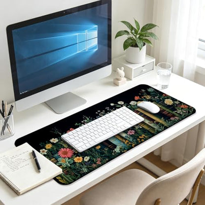 Fantasy Pretty Wildflower and Book Gaming Desk Mat, Computer Keyboard Large Extended Long Floral Mouse Pad for Office and Home, XL (W02) - color: W02