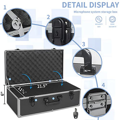22 Inch Hard Carrying Case Ideal for Wireless Mic System Storage & Camera Gear Transportation, Aluminum Alloy Sturdy Build, Customizable Pre-Diced Foam, Black - size: Inner：21.6''X 11.6''X 7.6''