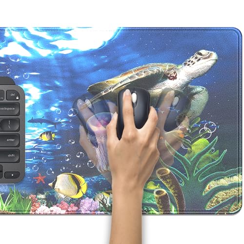 Turtle Large Gaming Mouse Pad Desk Pad, 27.5x11.8in Extended Keyboard Mouse Mat with Stitched Edges, Waterproof Non-Slip Rubber Base for Office Laptop Computer Home - color: Turtle