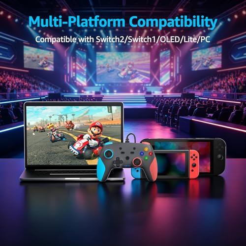Akalyptra Wired Pro Controller for Switch 2/1/PC, Hall Effect Joysticks Gaming Controller with 2 Back Buttons Support Remap/Programmable, Motion Gyro Control, Cool RGB Light, 3.5mm Audio Jack, Dual Vibration(Black)