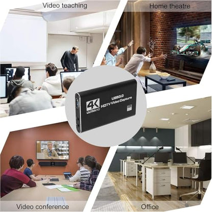 4K HDMI Capture Card with Loop Out, USB 3.0 Video Capture Device 1080P 60FPS for Streaming, PC, Plug Play Game Recording Card, Aluminum Alloy Heat Dissipation Design