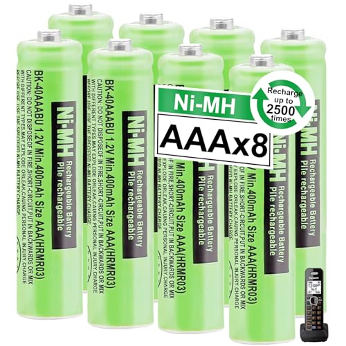 OSIM 8Pack BK-40AAABU Ni-MH AAA Rechargeable Batteries 1.2V AAA Ni-MH Rechargeable Batteries 400mah for Panasonic Cordless Phones, Remote Controls, Electronics - size: SL400-8 PCS