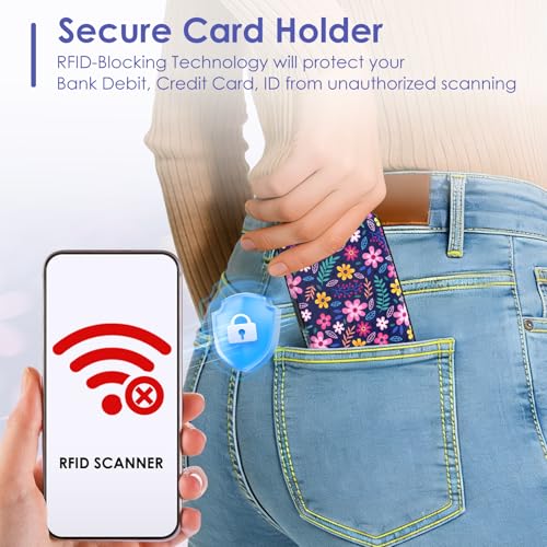 Credit Card Holder Small, Cute Floral Flowers RFID Blocking Wallet Business Travel Metal Slim Mini Aluminum Hard Case for Women Men - color: Cute Floral Flowers