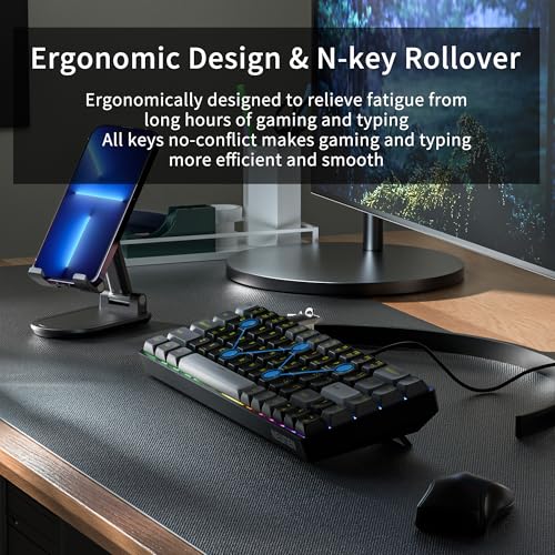 Newmen GM681 Wired Mechanical Keyboard,60% LED Backlit Gaming Keyboard | Wired Gaming Mechanical Keyboard,LED Backlit,Custom Hot Swappable,Ergonomic,Compact Small,USB Mini Computer Keyboard,PC Gamer - color: Black/White/Grey Keycaps