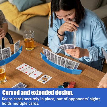 ZUFECY 2-Pack Blue ABS Card Holders, Anti-Slip Bottom for Playing Cards, Poker Game Nights, Family Game Nights, Ideal for Kids and Adults with Arthritis