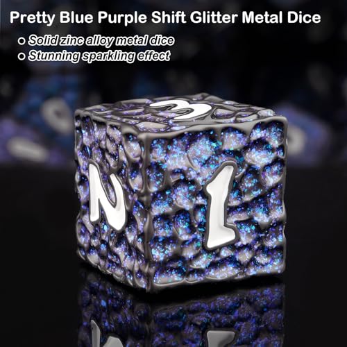 Haxtec Metal DND Dice Set Black Blue Polyhedral D&D Dice Compatible with Dungeons and Dragons Gift TTRPG Glitter Metal Dice - color: Black Blue White