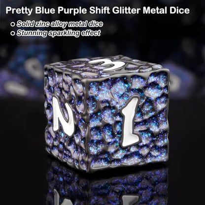 Haxtec Metal DND Dice Set Black Blue Polyhedral D&D Dice Compatible with Dungeons and Dragons Gift TTRPG Glitter Metal Dice - color: Black Blue White