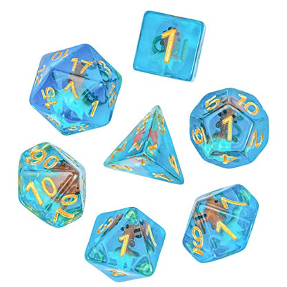 Cusdie 7-Die DND Dice, Polyhedral Dice Set Filled with Animal, for Role Playing Game D&D Dice (Red White Goldfish) - color: Red White Goldfish