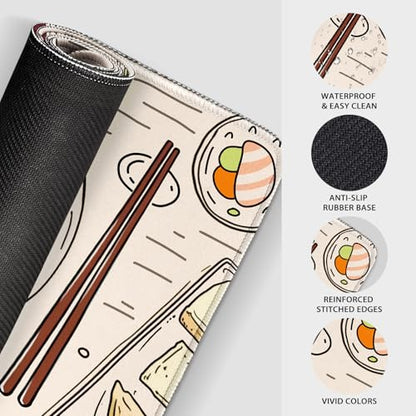 Japanese Ramen Large Gaming Mouse Pad Desk Mat XXL 31.5"x15.7" | Extended Mousepad, Non-Slip Rubber Base , Stitched Edges, for Computer/Laptop/Office/Home - color: Illustrated Food Pattern