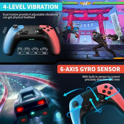 AceGamer 2 Pack Wireless Controller for Nintendo Switch/Lite/OLED/Switch 2, Hall Effect Joystick for Switch 2 Pro Controller with Wake-Up/Turbo/Dual Vibration/Programmable (Red+Blue) - color: Red+Blue