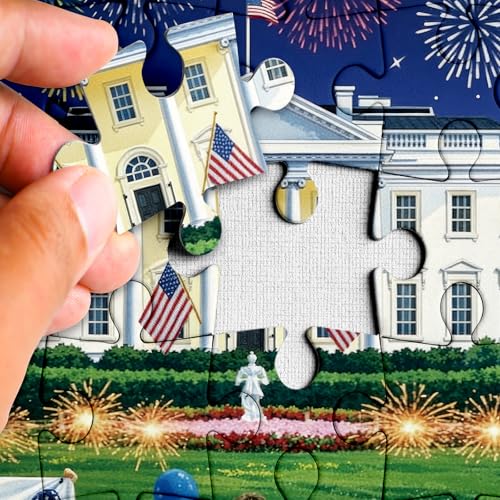 250th Anniversary USA Puzzles for Adults 1000 Pieces, 4th of July Patriotic Fireworks Jigsaw Puzzle, American Flag Hot Air Balloon Celebrate Birthday Puzzle - color: Patriotic Red, White, and Blue