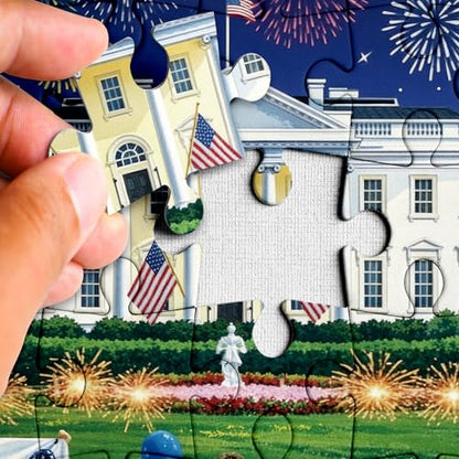 250th Anniversary USA Puzzles for Adults 1000 Pieces, 4th of July Patriotic Fireworks Jigsaw Puzzle, American Flag Hot Air Balloon Celebrate Birthday Puzzle - color: Patriotic Red, White, and Blue