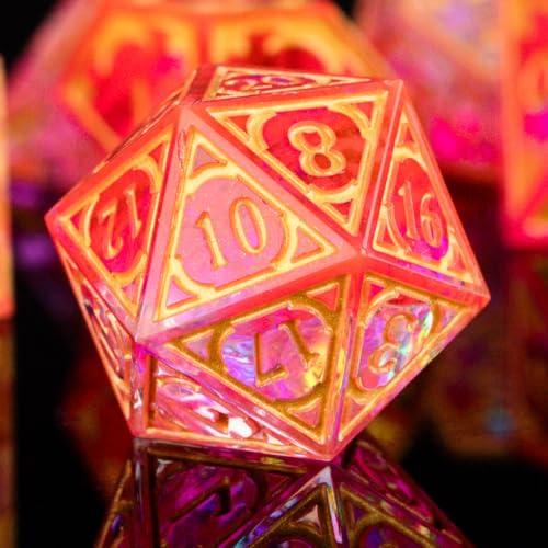 DND Resin dice Color Sharp Edge dice Set Dungeon Polyhedron D and D dice Set Suitable for D&D Role-Playing Tabletop Games D20 D12 D10 D8 D6 D4 (red) - color: Red