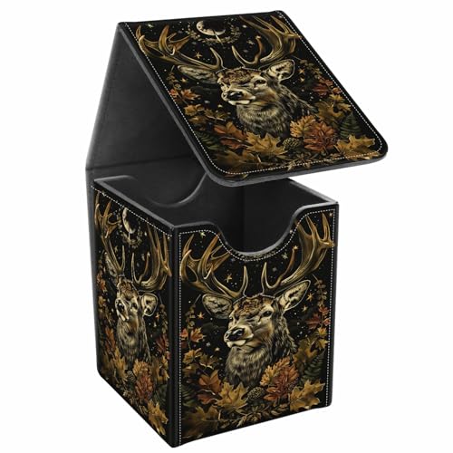 Card Deck Box, Card Storage Box Fits 100+ Single Sleeved Cards, Large Capacity PU Leather Card Storage Box with Strong Magnet for Magic Commander TCG CCG, Deer Hunting Vintage - color: Deer Hunting Vintage
